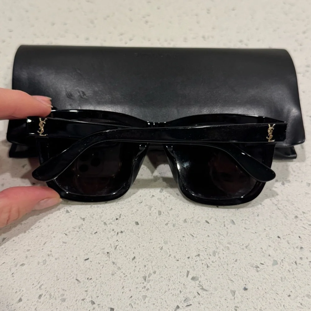 Saint Laurent YSL Black/ Gold SL M24/K Monogram 55MM Rectangular Sunglasses